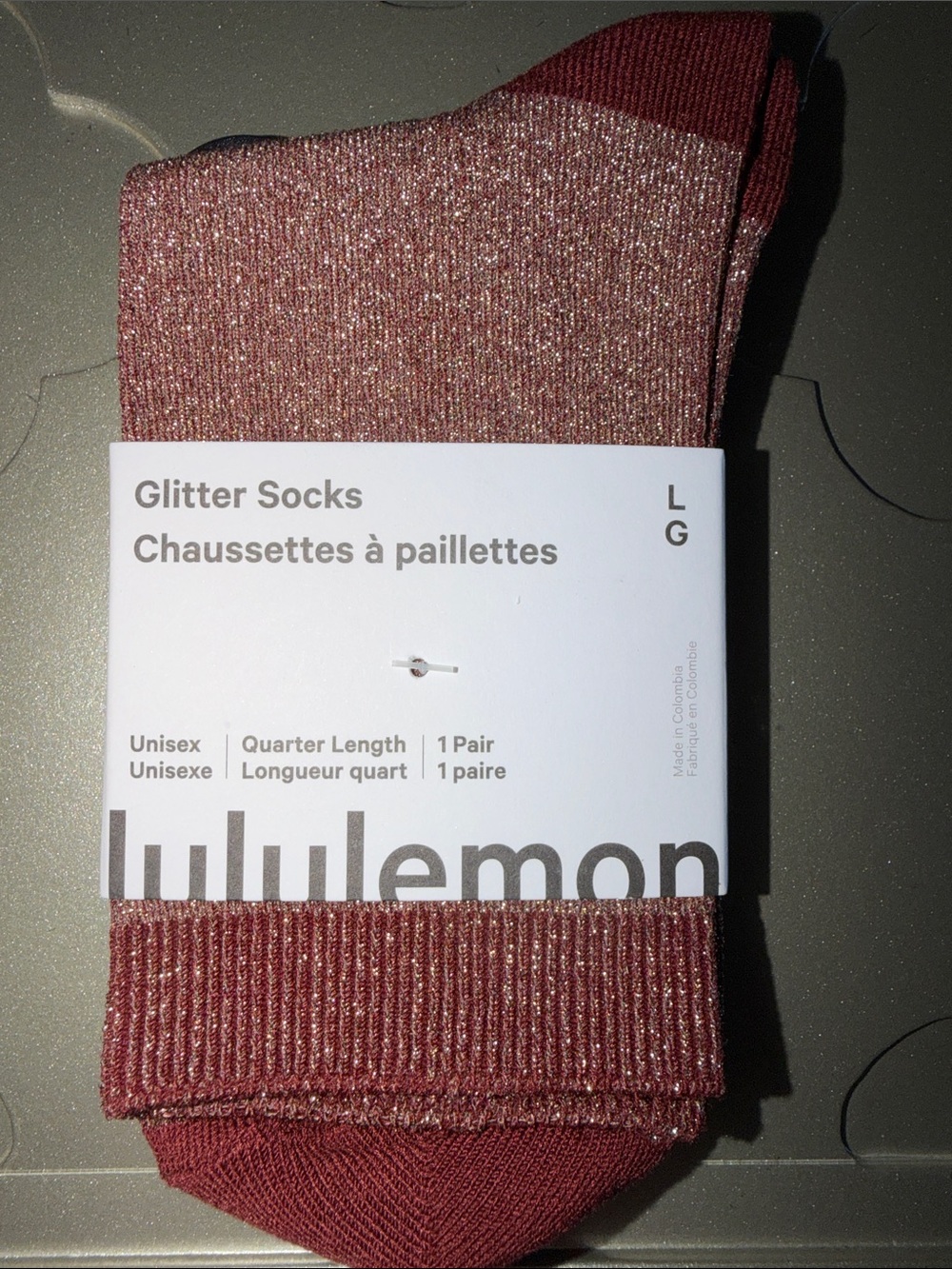 🆕 LULULEMON Glitter Quarter Socks Rockwood NWT Size L